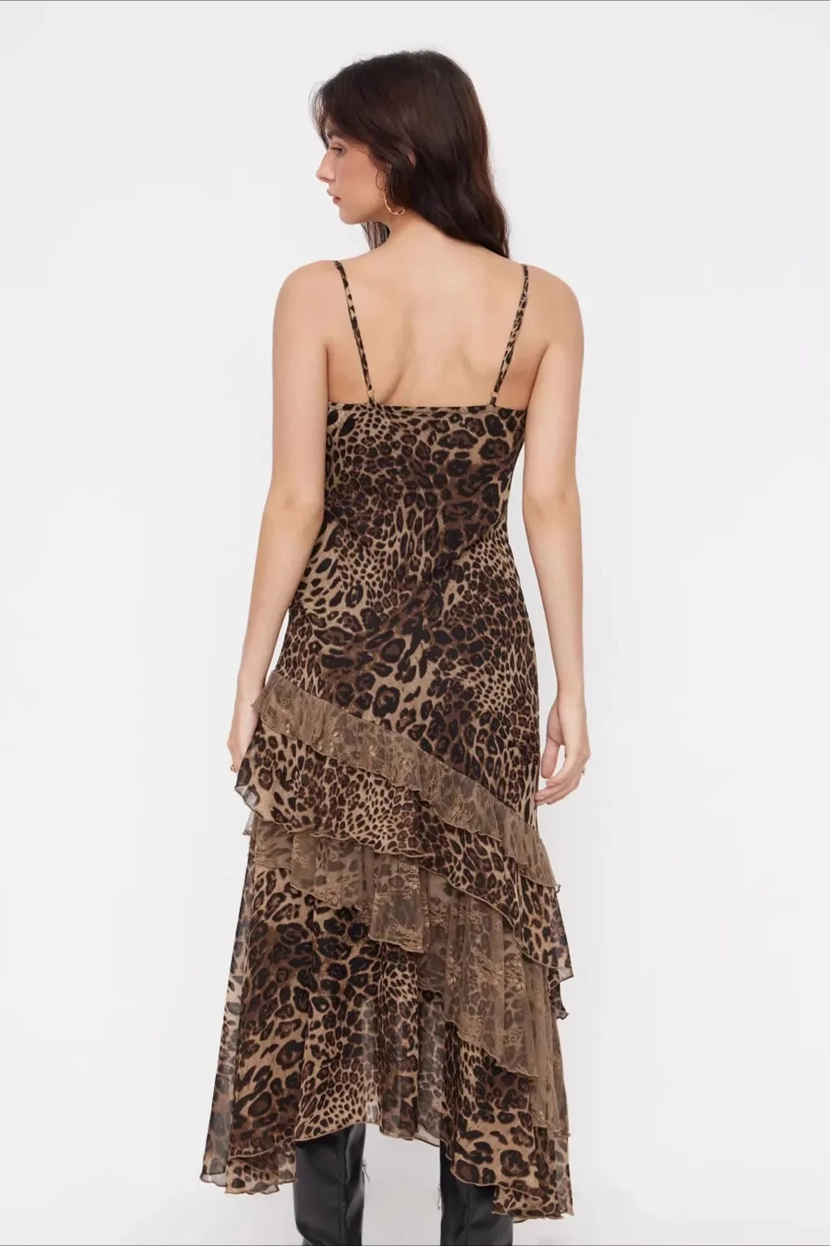 Lace Leopard Print Layered Maxi Dress