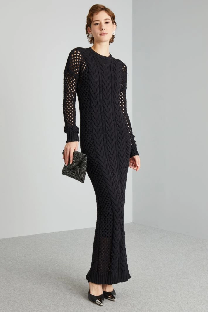 Knitted dress with openwork sleeves - BLACK