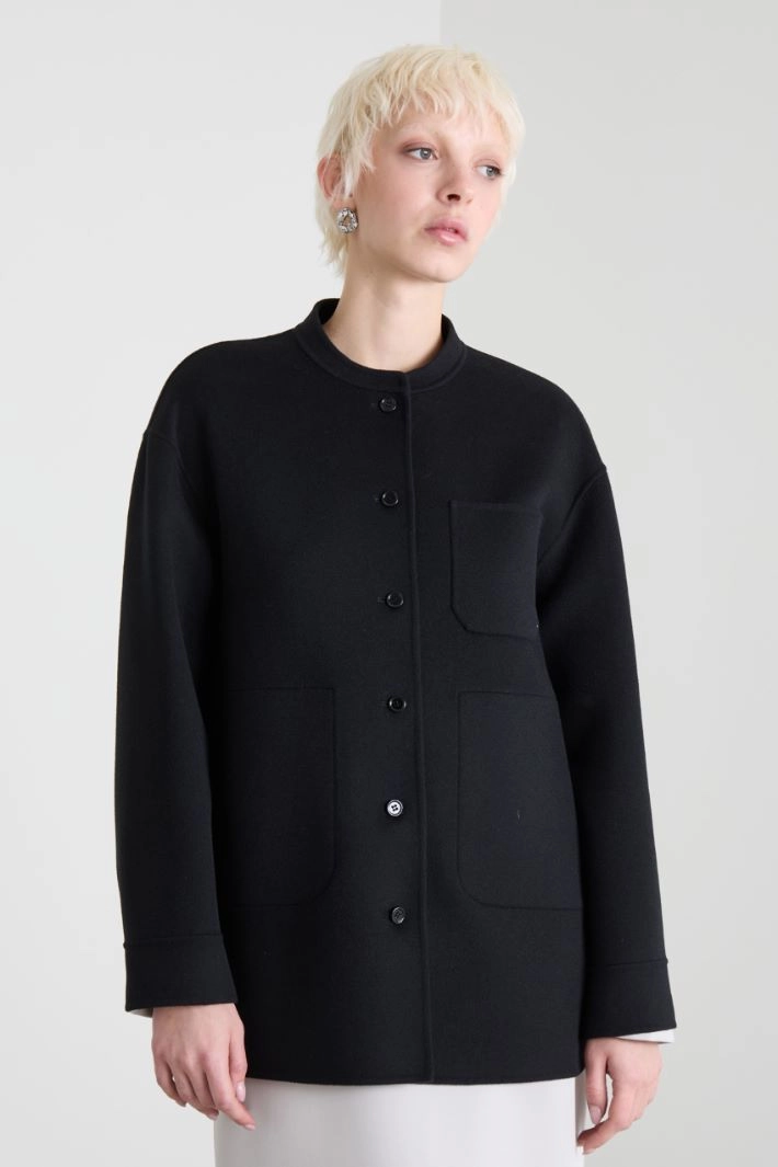 Short double wool coat - BLACK