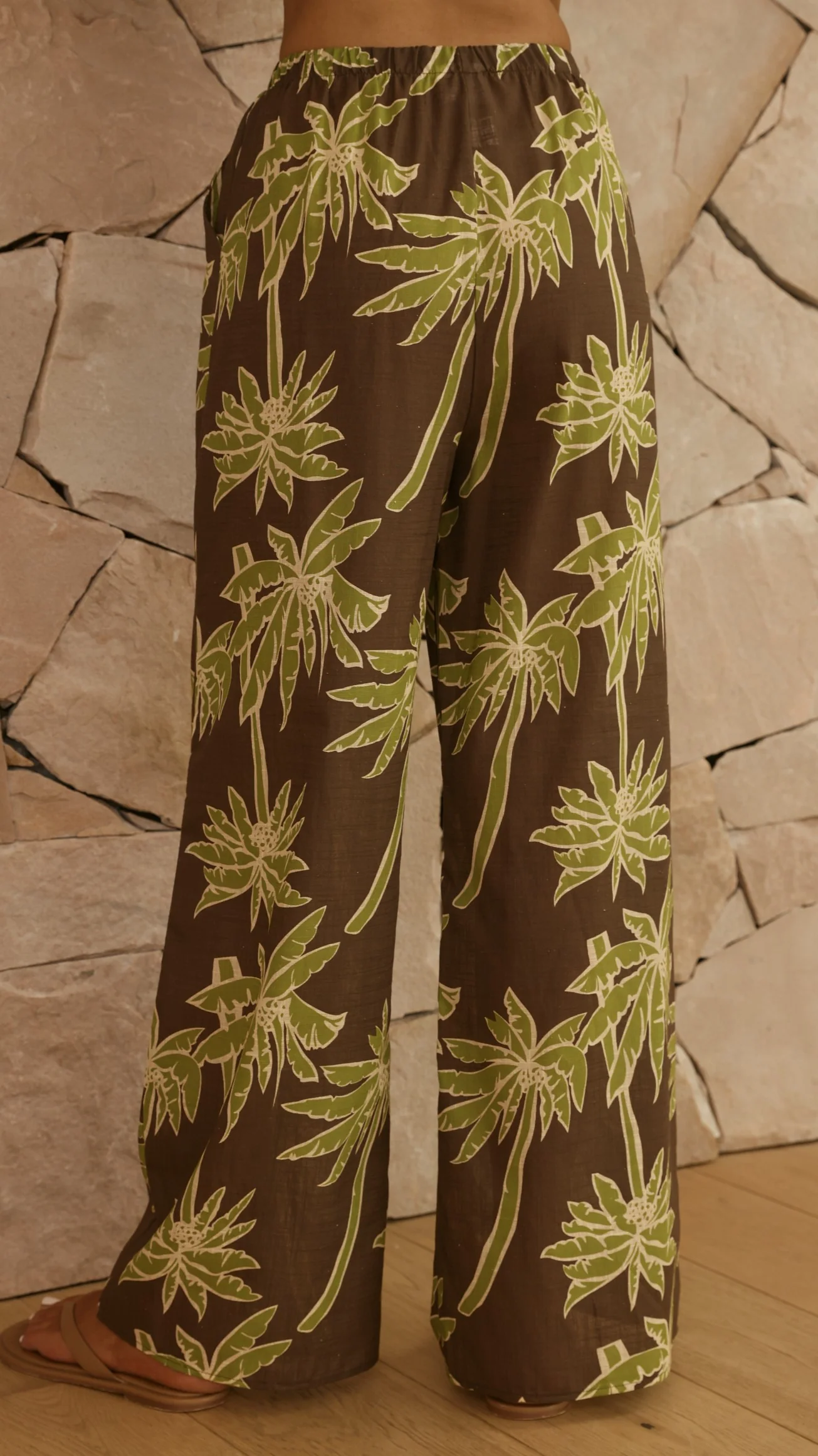 Kailani Strapless Top and Pants Set - Brown/Green Palm