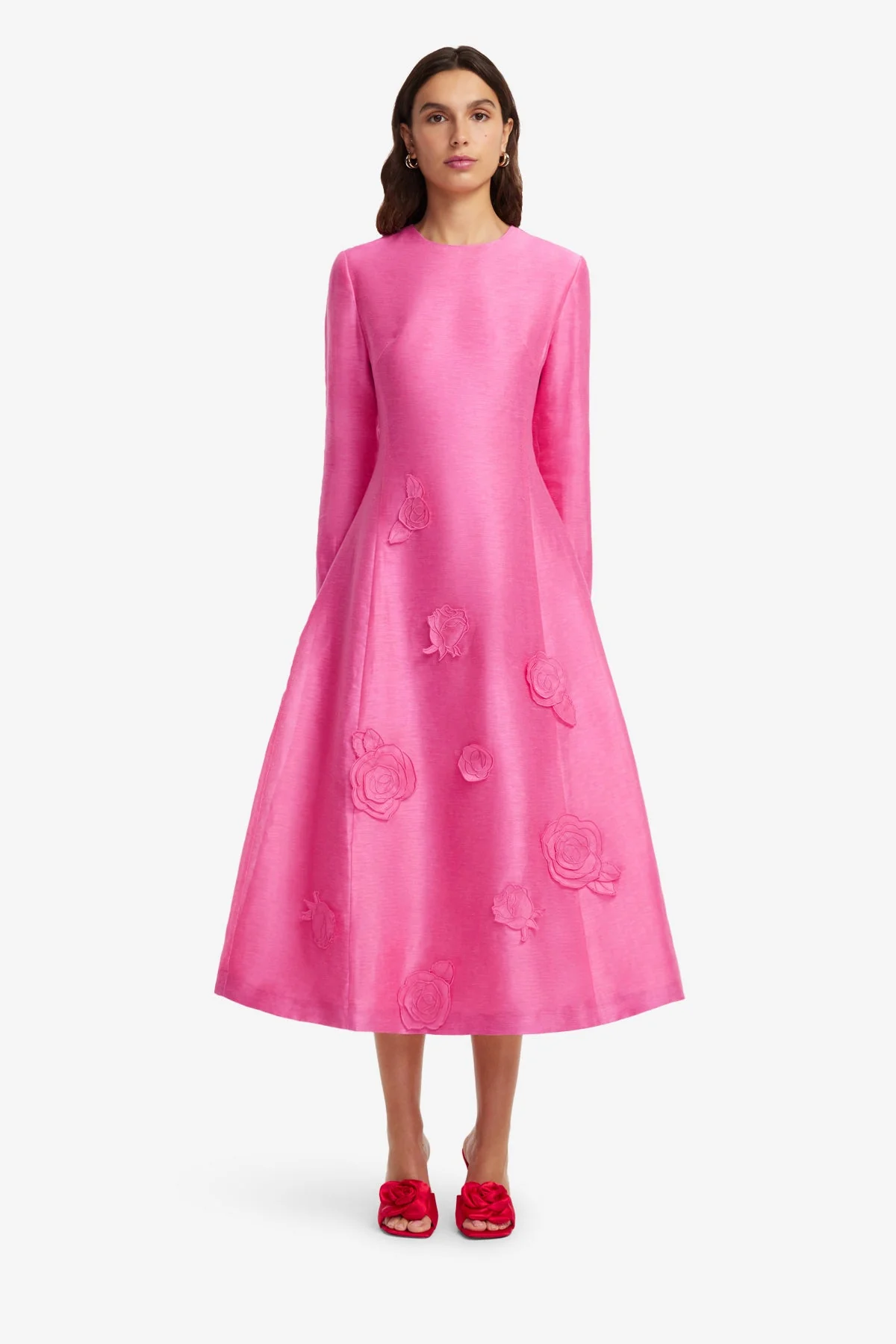 Amira Long Sleeve Petal Midi Dress - Fuchsia