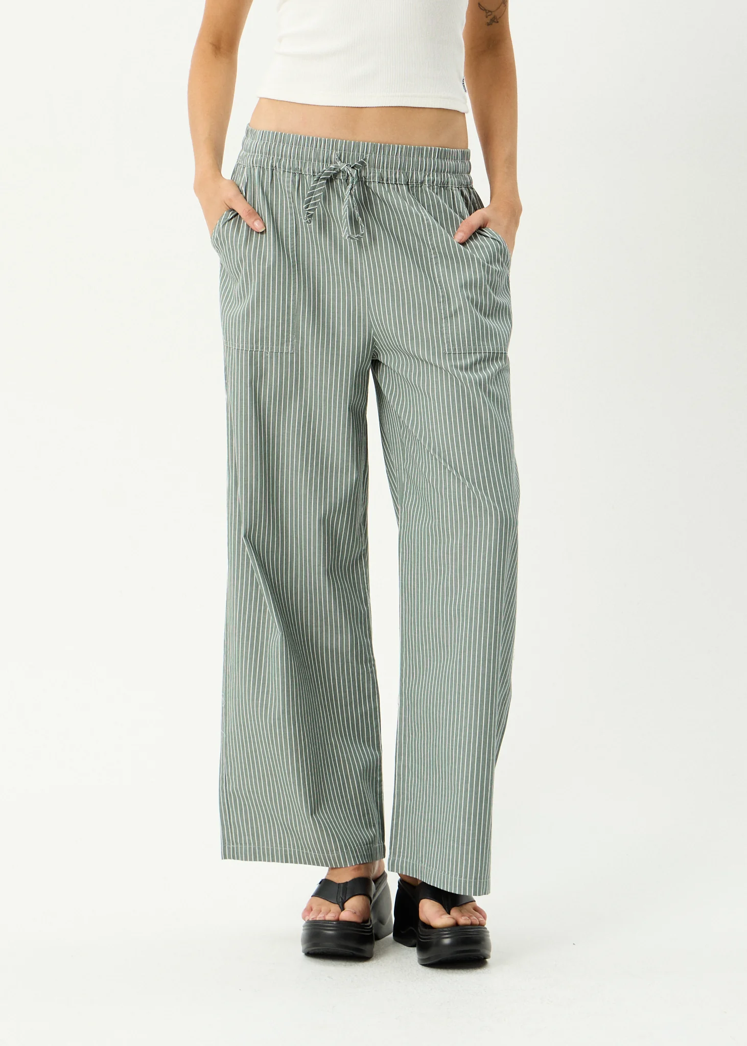 AFENDS Womens Pinned - Wide Leg Pant - Sycamore Stripe