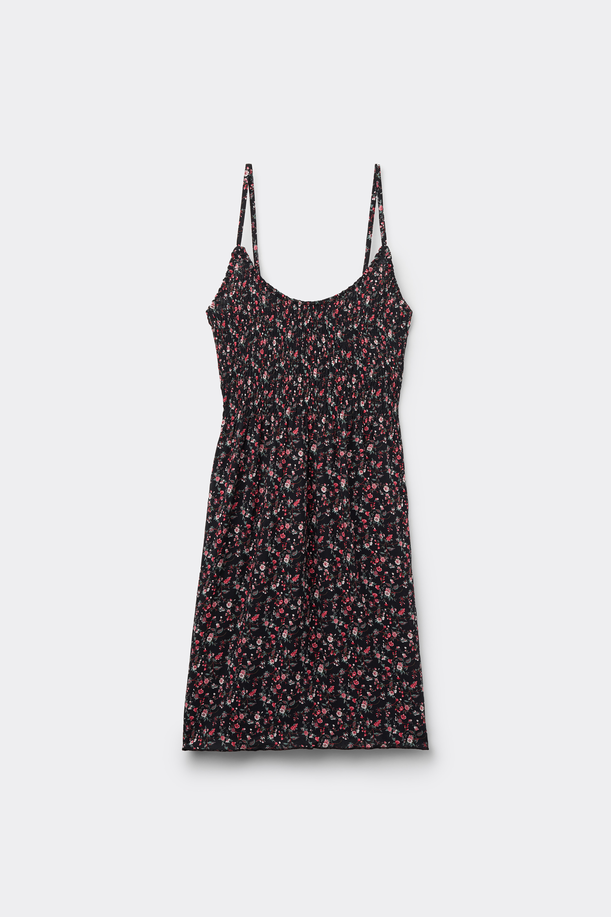 Viscose Smocked Dress with Narrow Shoulder Straps