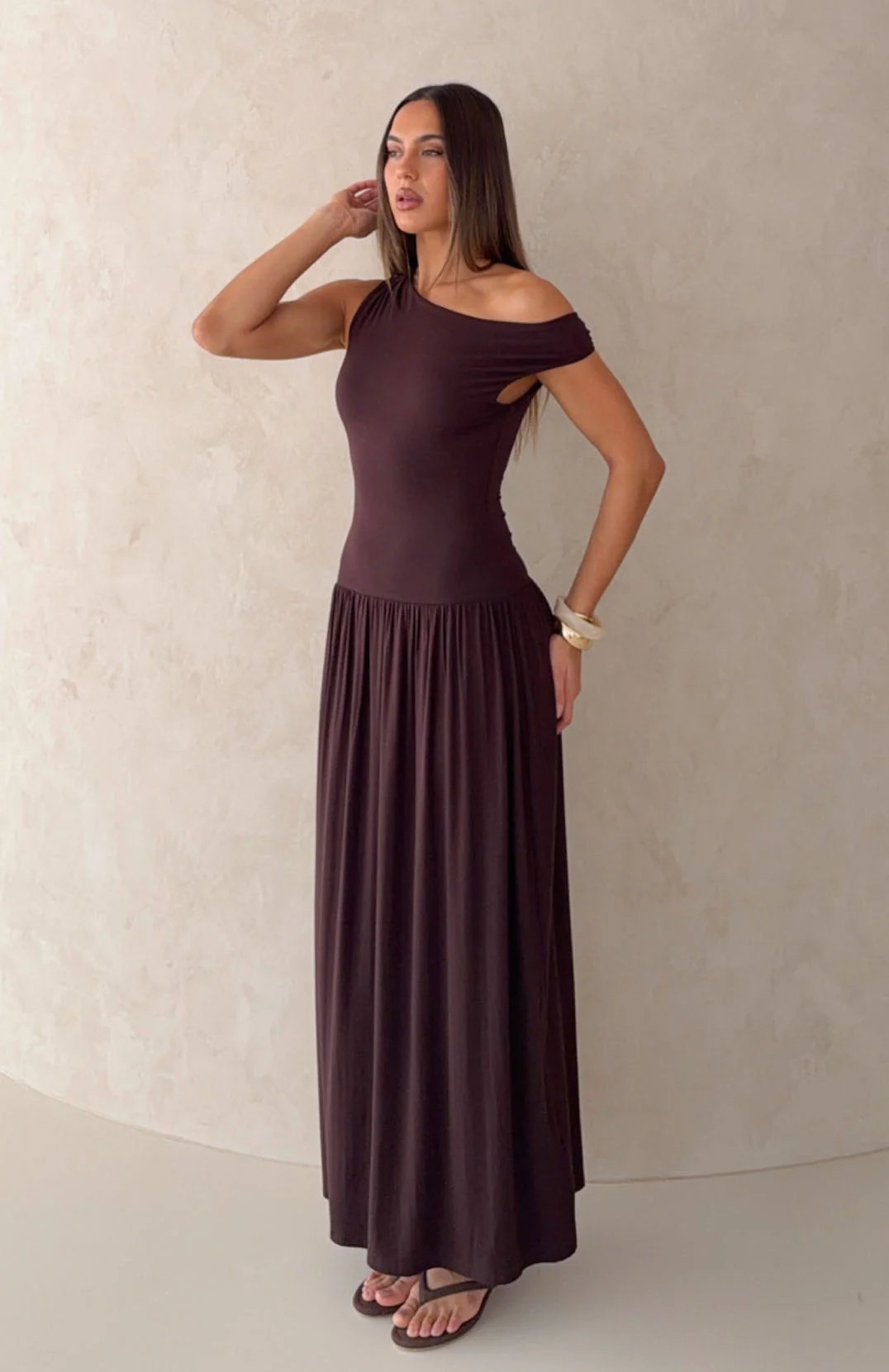 Don't Ask Off Shoulder Maxi Dress Dark Chocolate