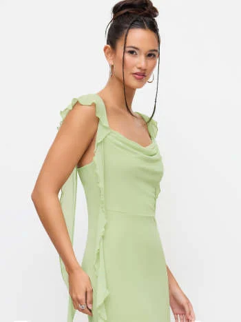 Mesh Ruffle Hem Maxi Dress
