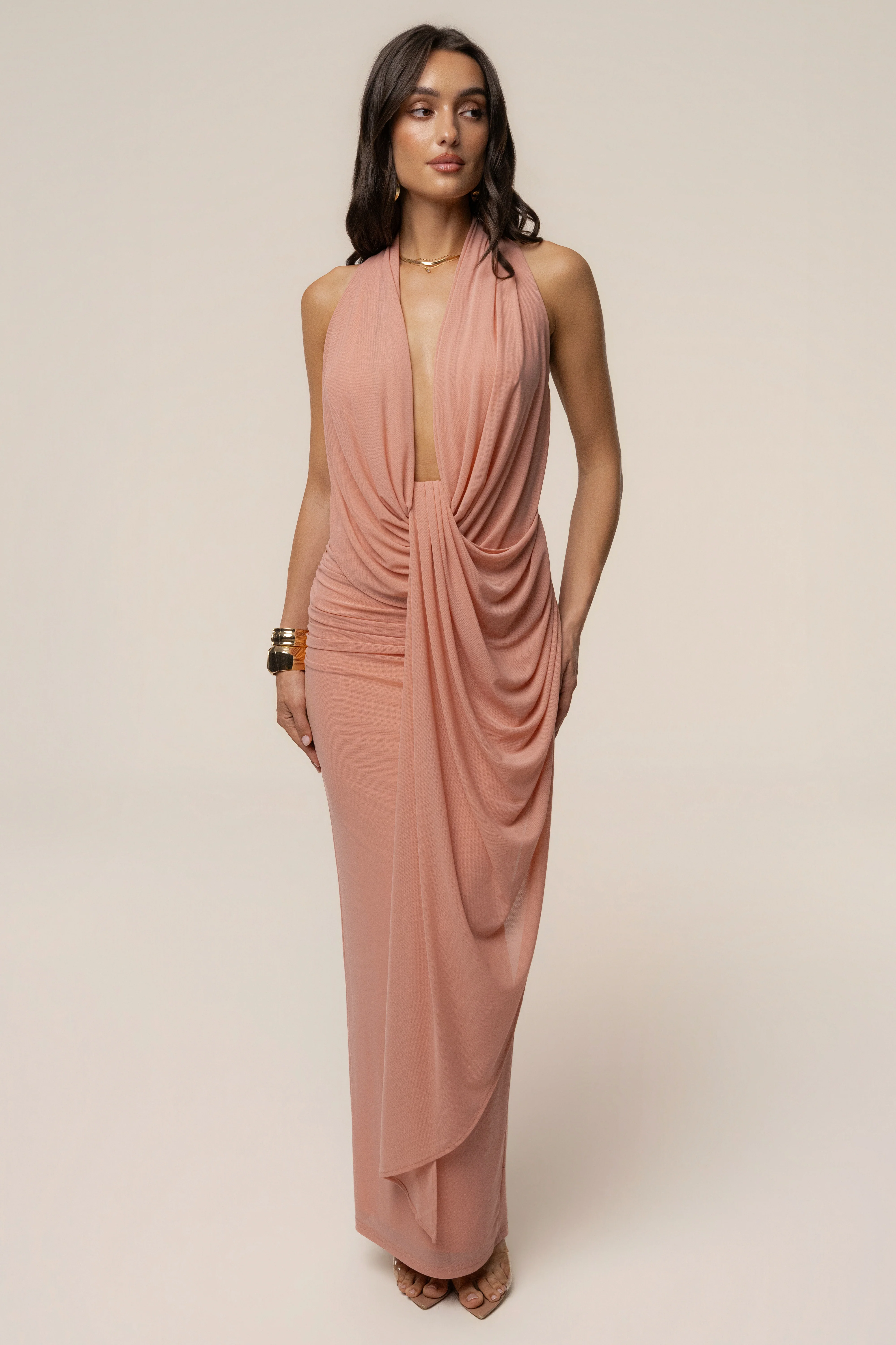 Peach Alaina Plunge Maxi Dress