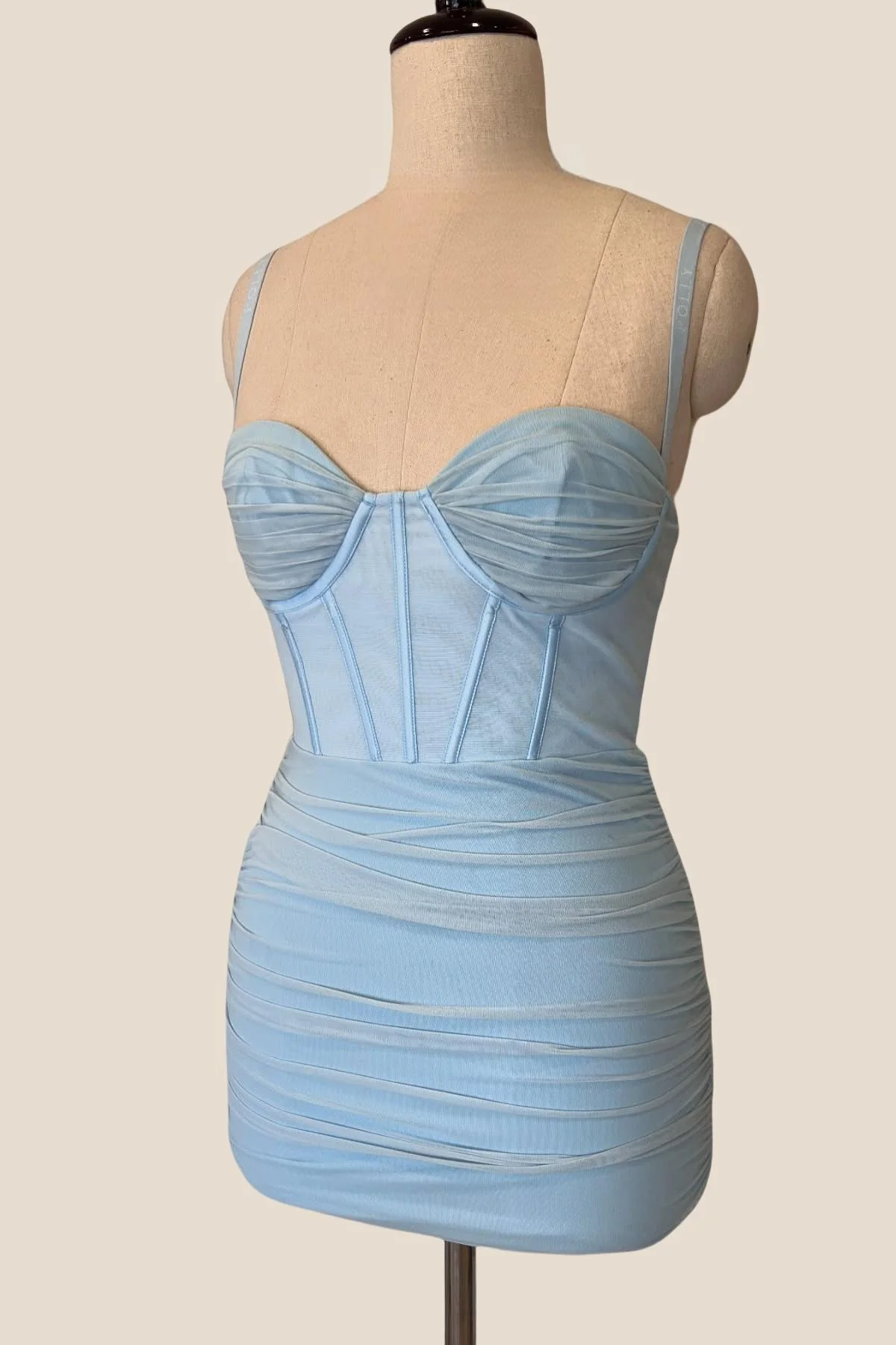 Light Blue Corset Ruched Tight Mini Dress