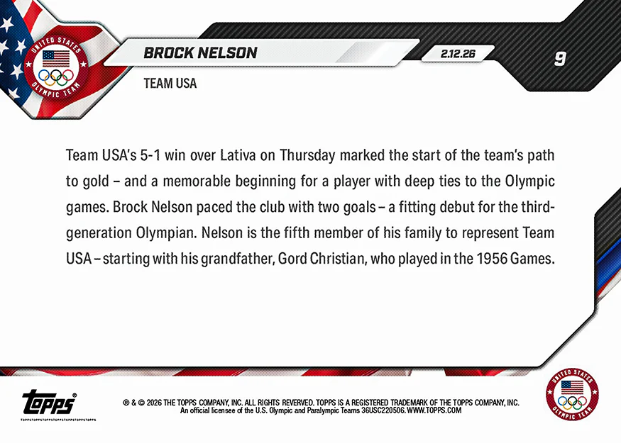 Brock Nelson - 2026 Olympics Topps NOW® - Card 9 - PR: 1211