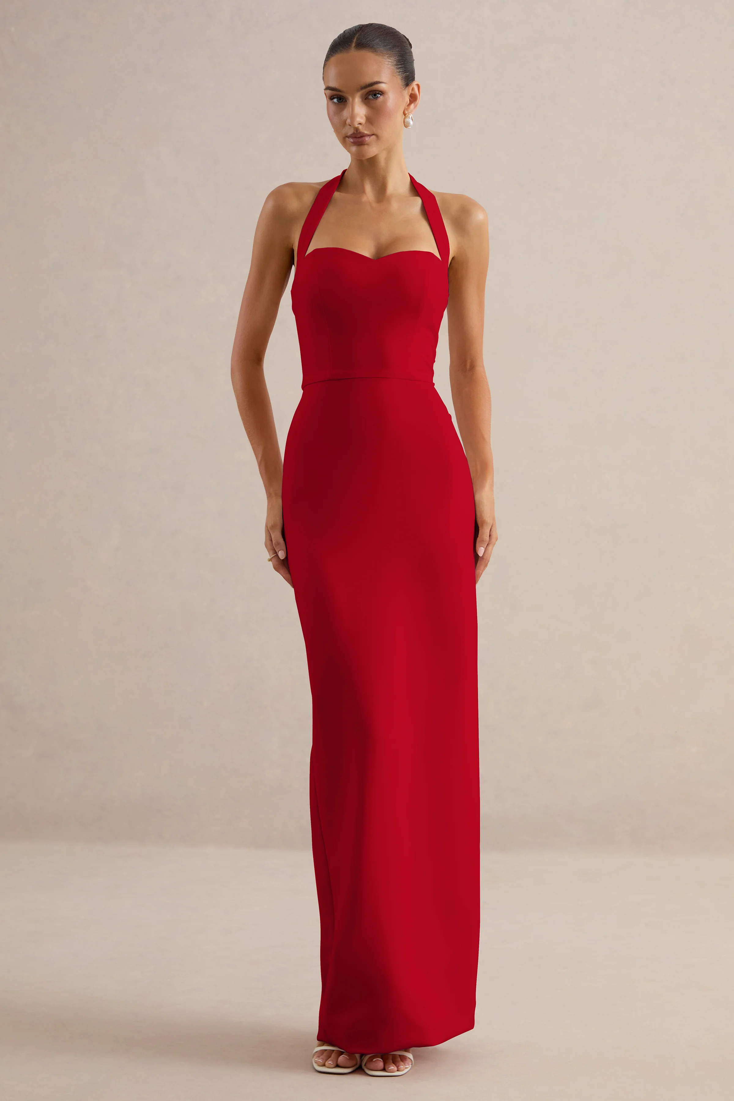 Heloira | Red Sweetheart-Neck Maxi Dress