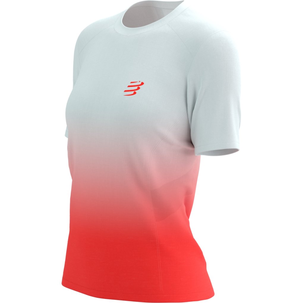 Compressport Performance Running T-Shirt Women - fluo red/white