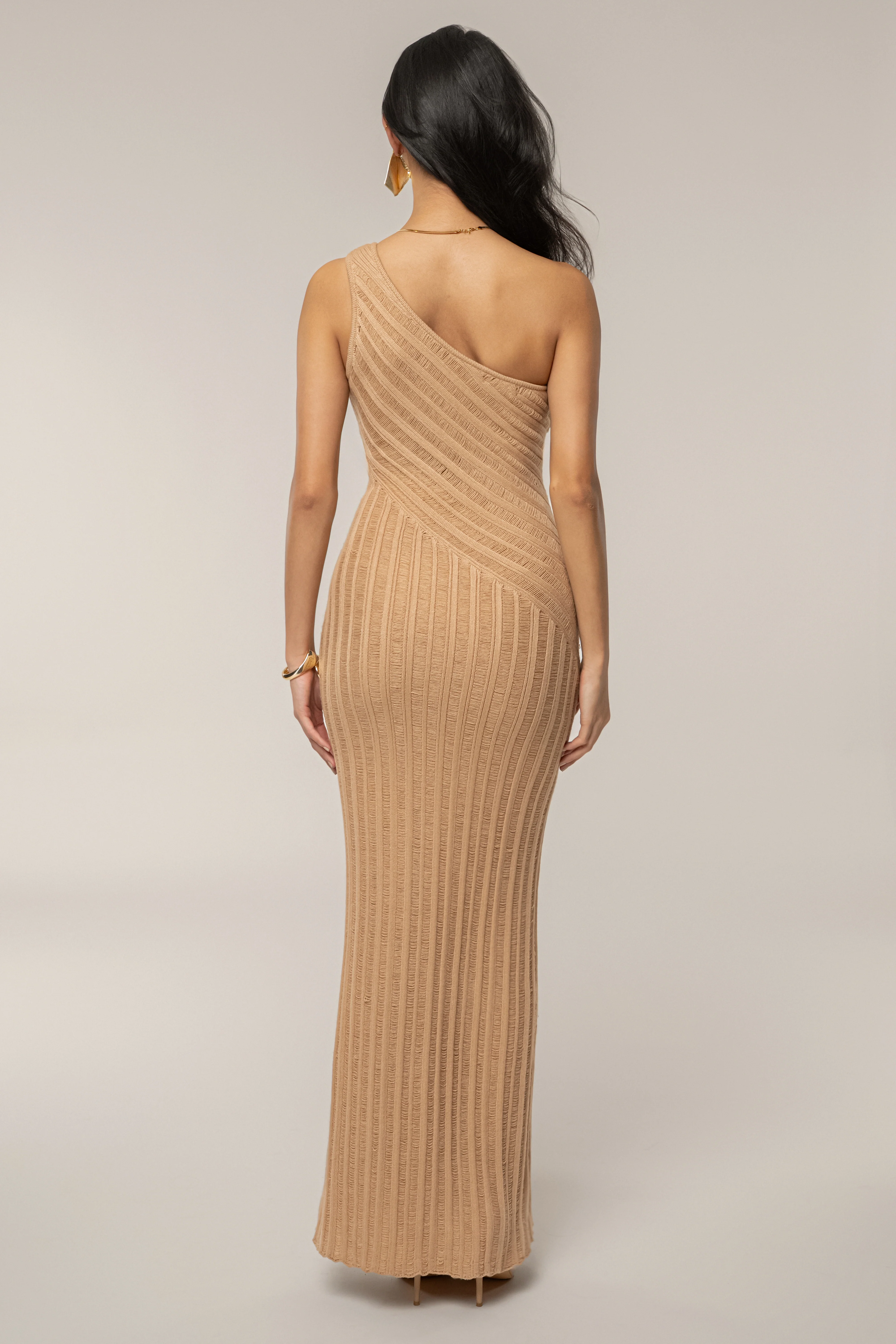 Tan Fringe Knit Maxi Dress