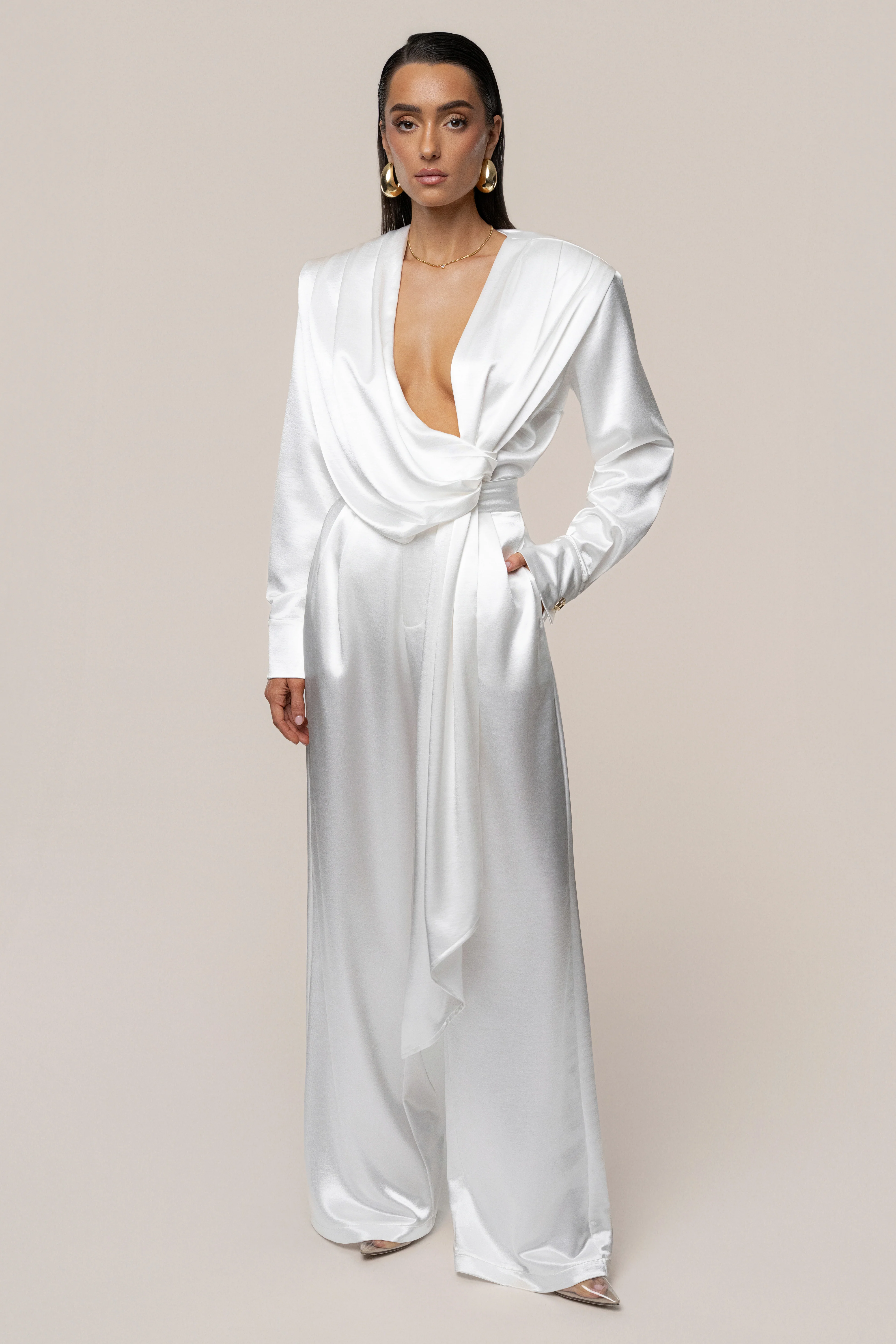 White Signature Satin Trousers