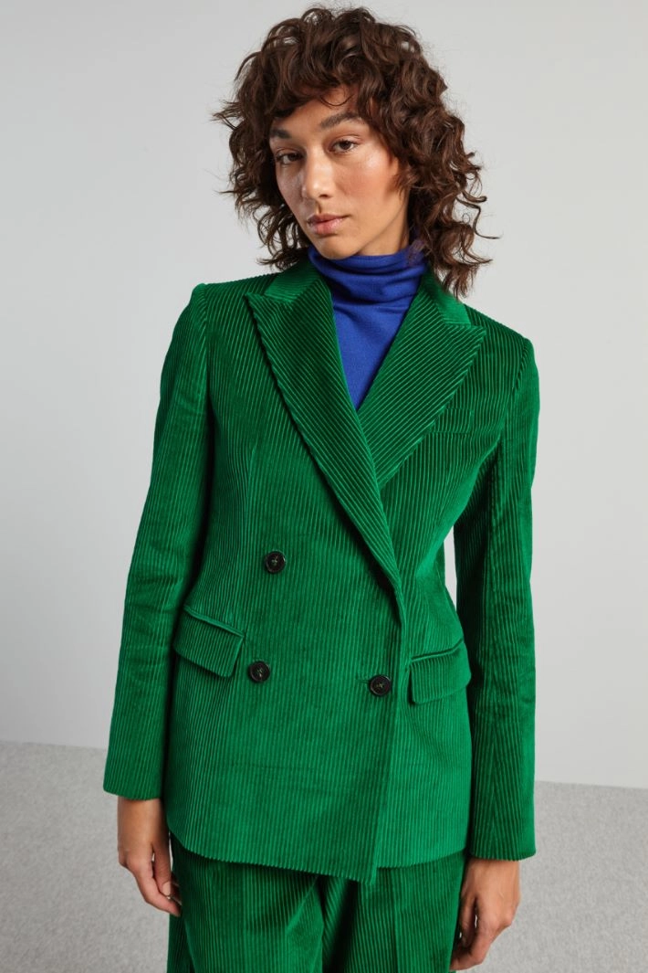 Velvet blazer with chest pocket - EMERALD GREEN