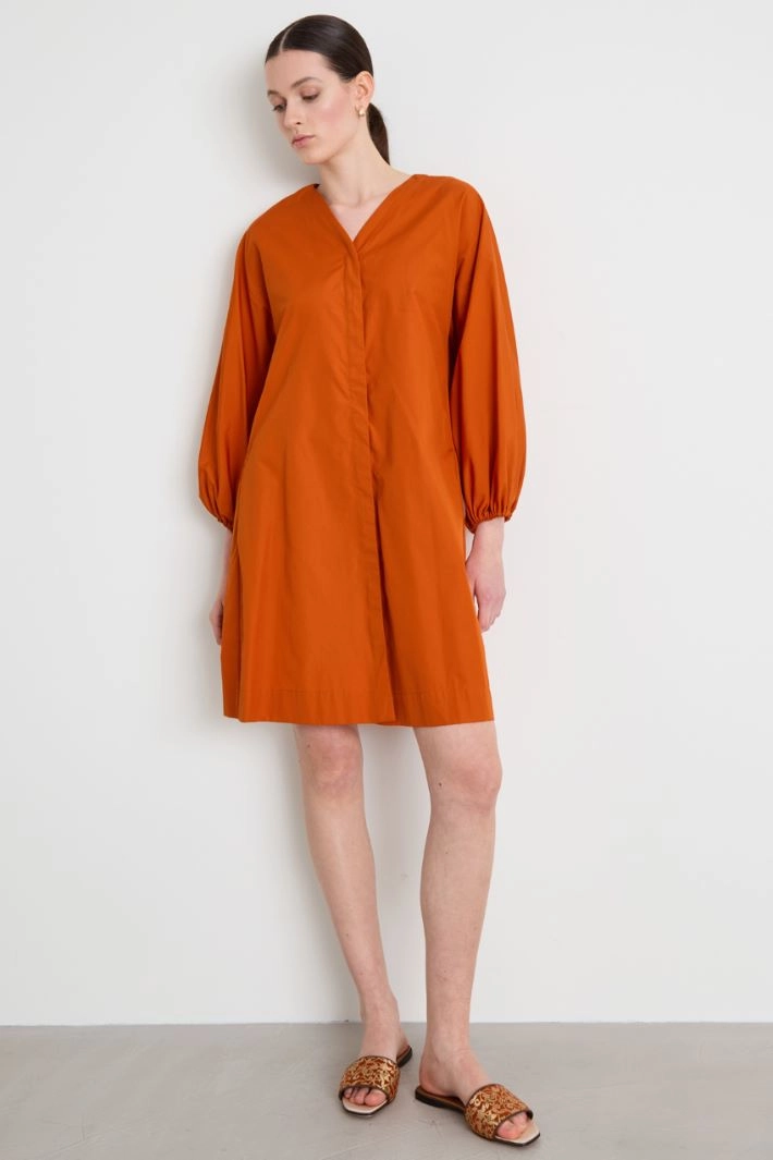 Cotton poplin dress - ORANGE