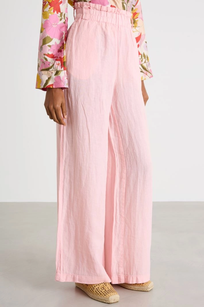 Wide-leg linen trousers - PINK