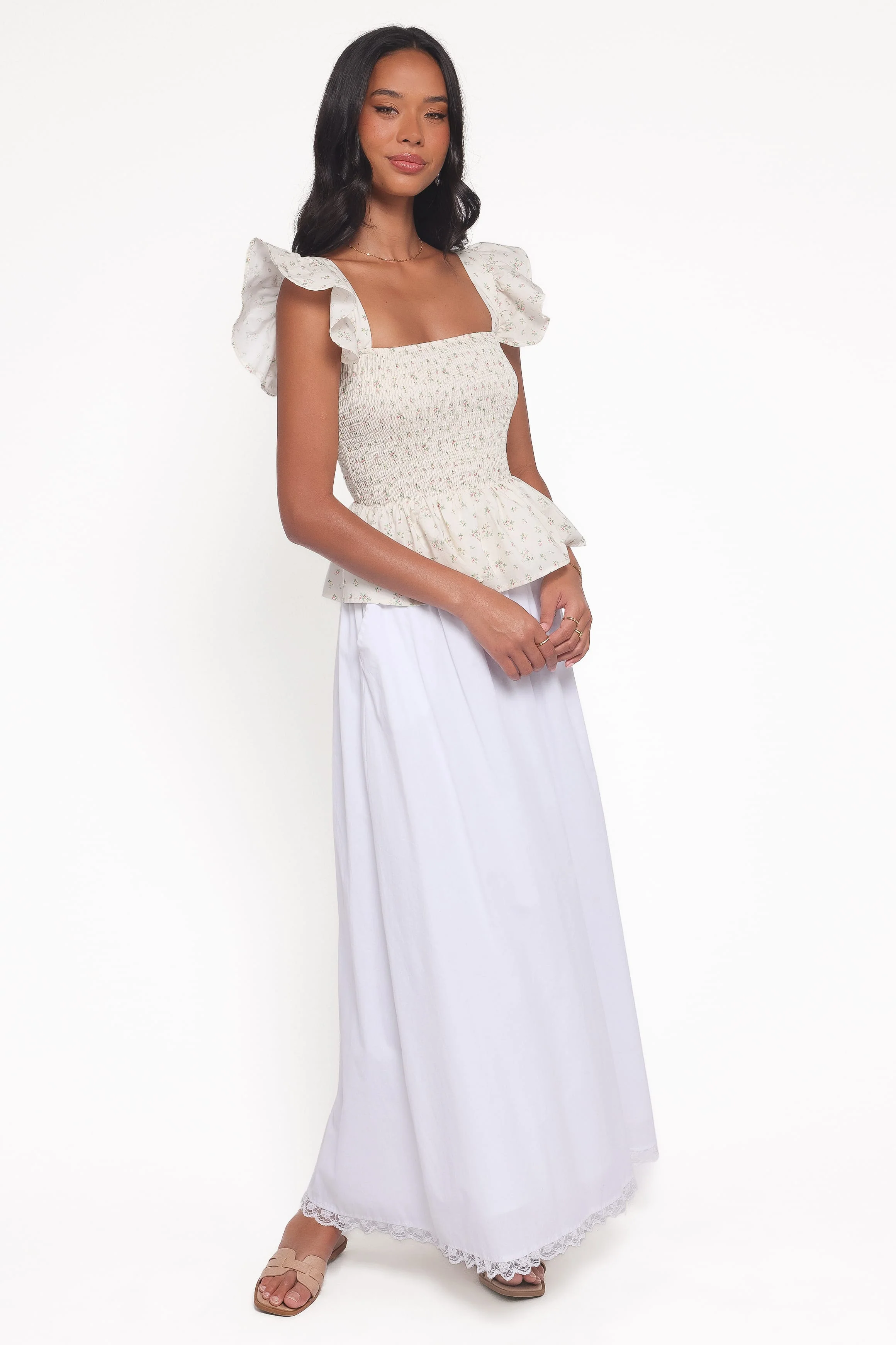 Remira Smocked Ruffle Top - White Betty