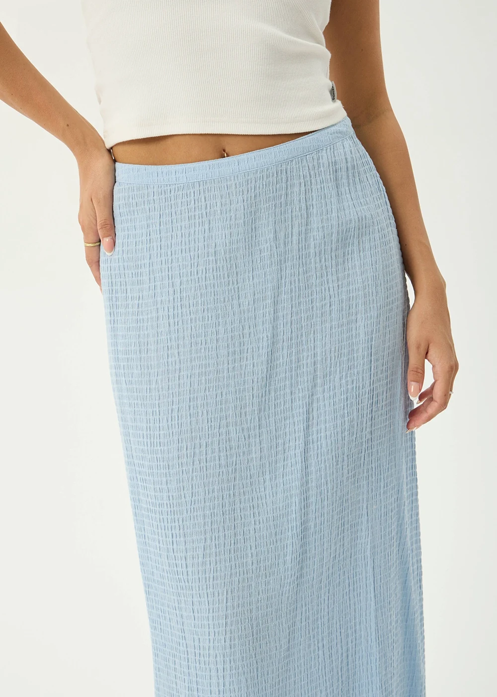 AFENDS Womens Lita - Seersucker Maxi Skirt - Blue