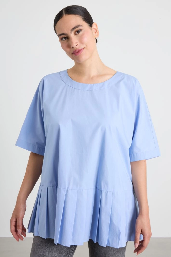 Cotton poplin blouse - LIGHT BLUE