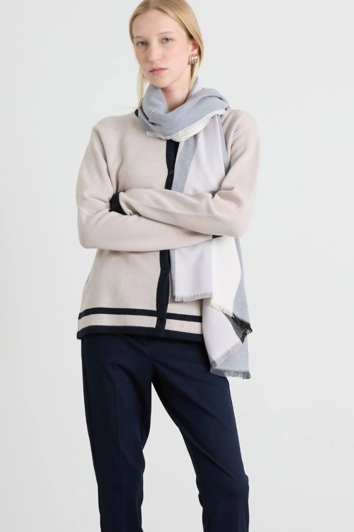 Striped viscose stole - GREY