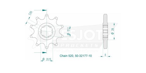 Esjot 10-tooth output sprocketSHERCO 125 X-RIDE 1.25 - 2014Ref: Esjo00051A / 12122405