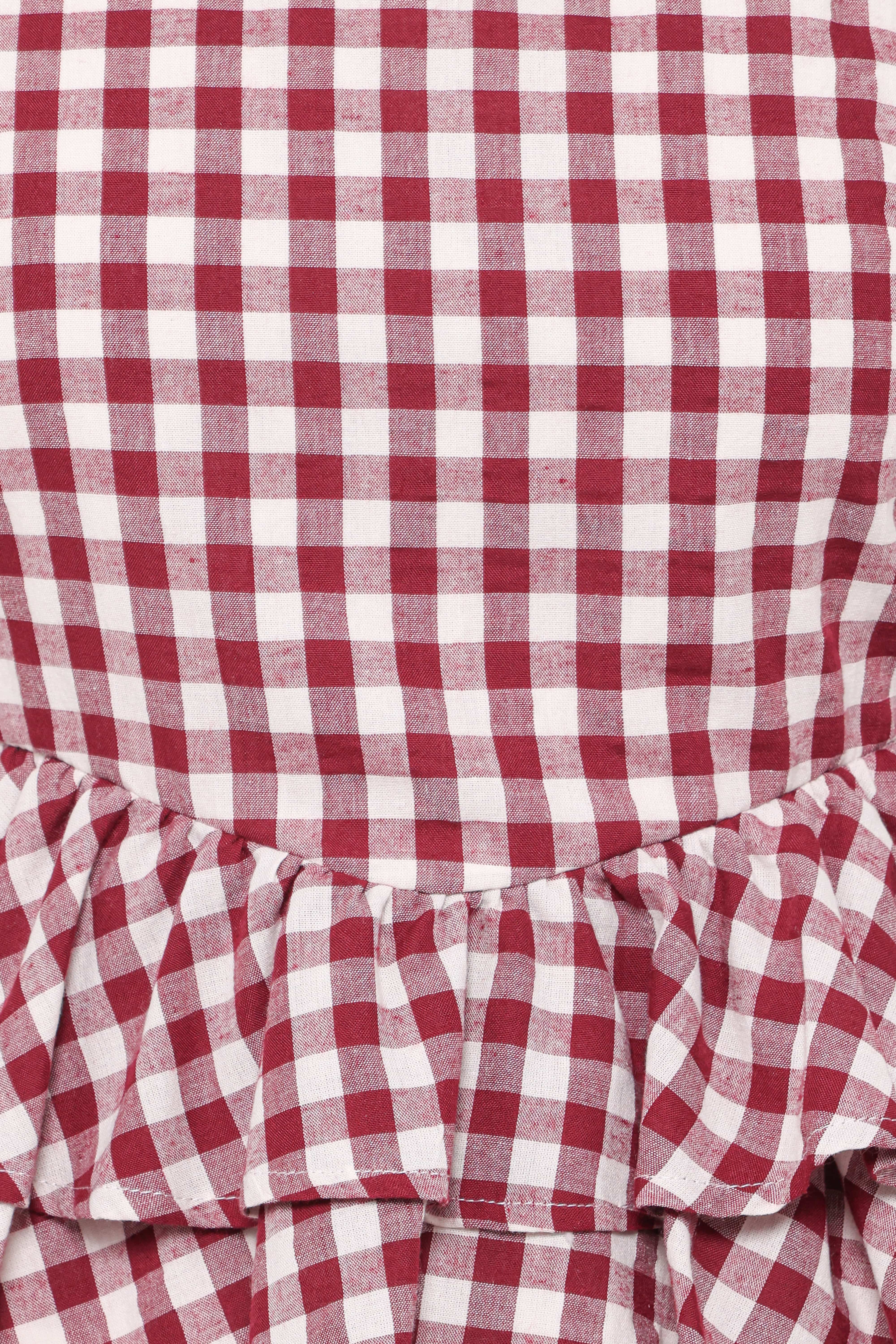 Landon Tiered Peplum Top - Burgundy Gingham