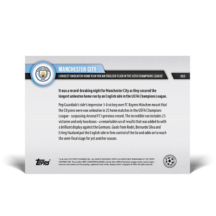 Topps UK - Longest home unbeaten run for an English club in the UEFA Champions League - UCL TOPPS NOW® Card #93