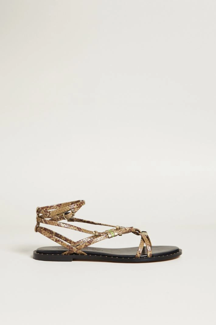 Sandals with printed straps - KHAKI GREEN