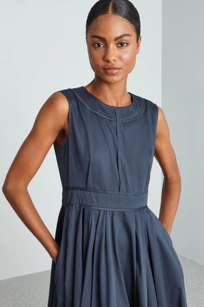 Long cotton satin dress - NIGHT BLUE