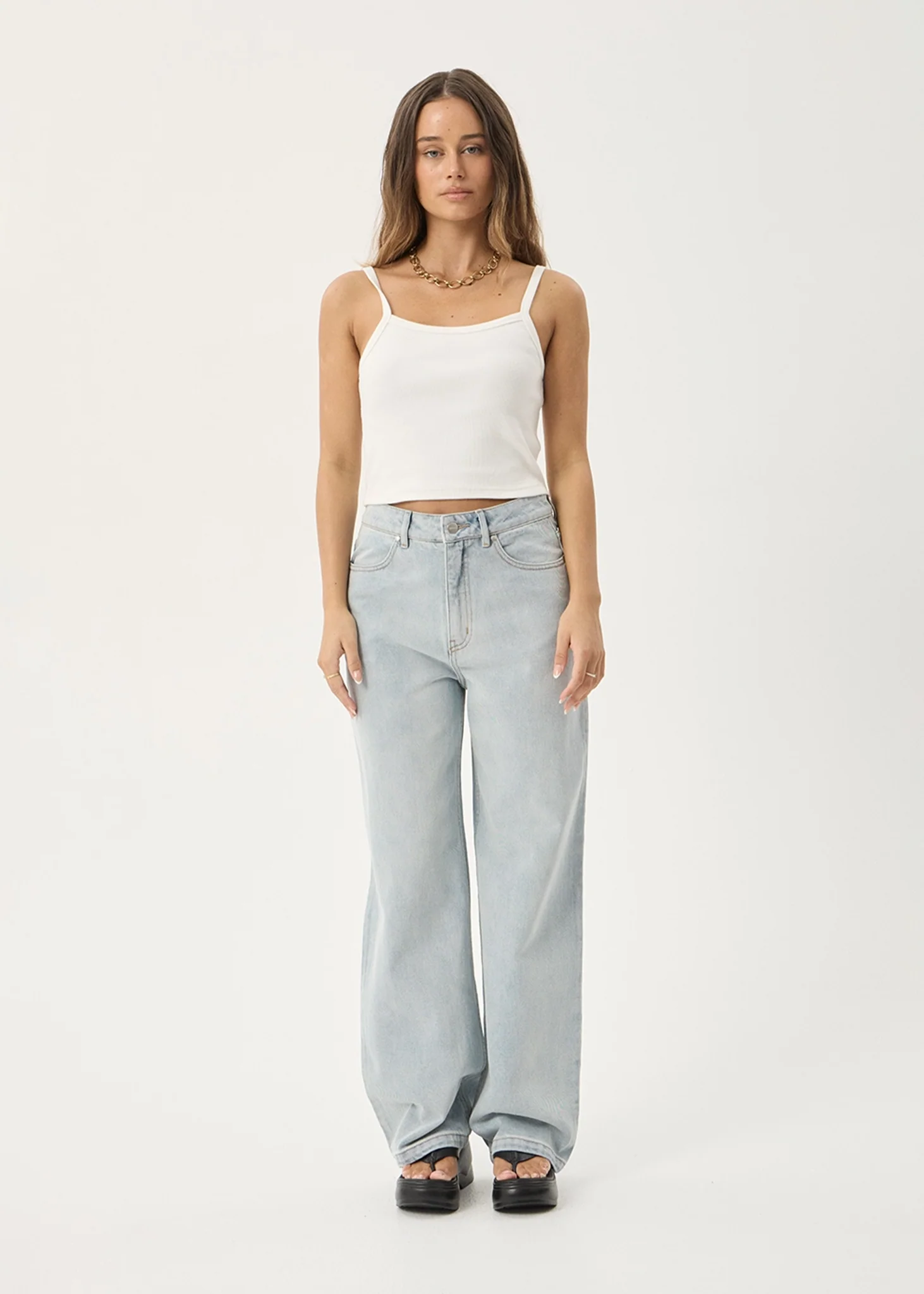 AFENDS Womens Bella - Denim Wide Leg Jean - Stone Blue