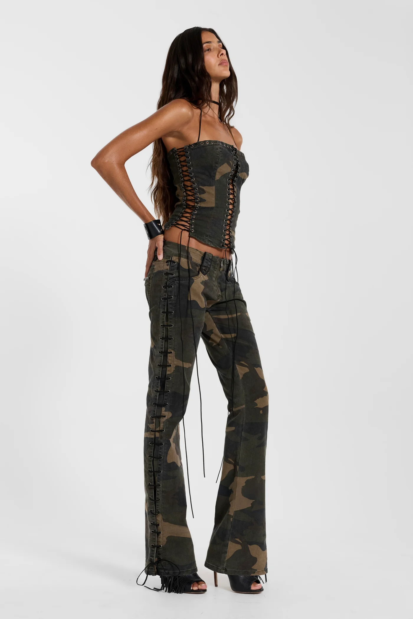 Charis Lace Up Military Bootcut Jeans in Camo