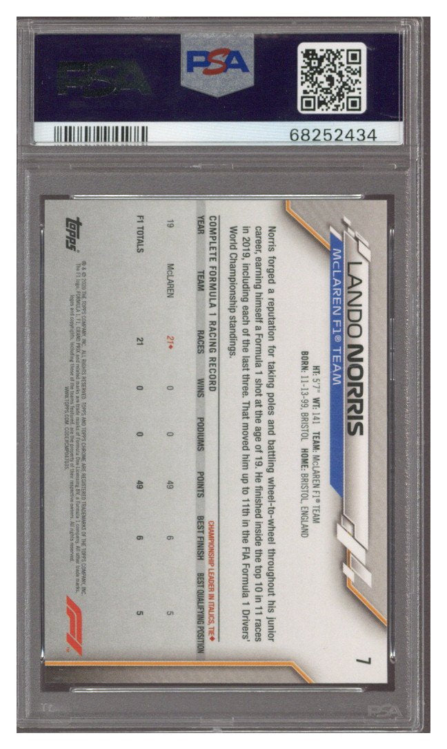 2020 Topps Chrome Sapphire F1 Lando Norris RC #7 PSA 10