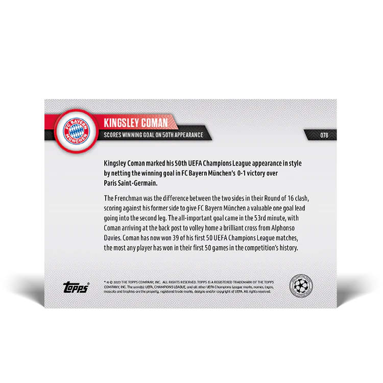 Topps UK - Scores winning goal on 50th appearance - UCL TOPPS NOW® Card #78