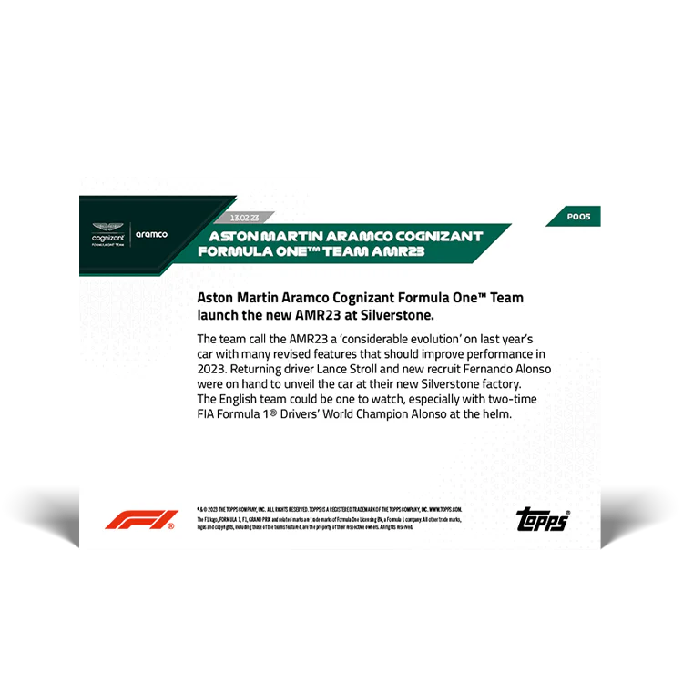 Topps UK - Aston Martin Aramco Cognizant Formula 1 Team AMR23 - F1 TOPPS NOW® Card #P005