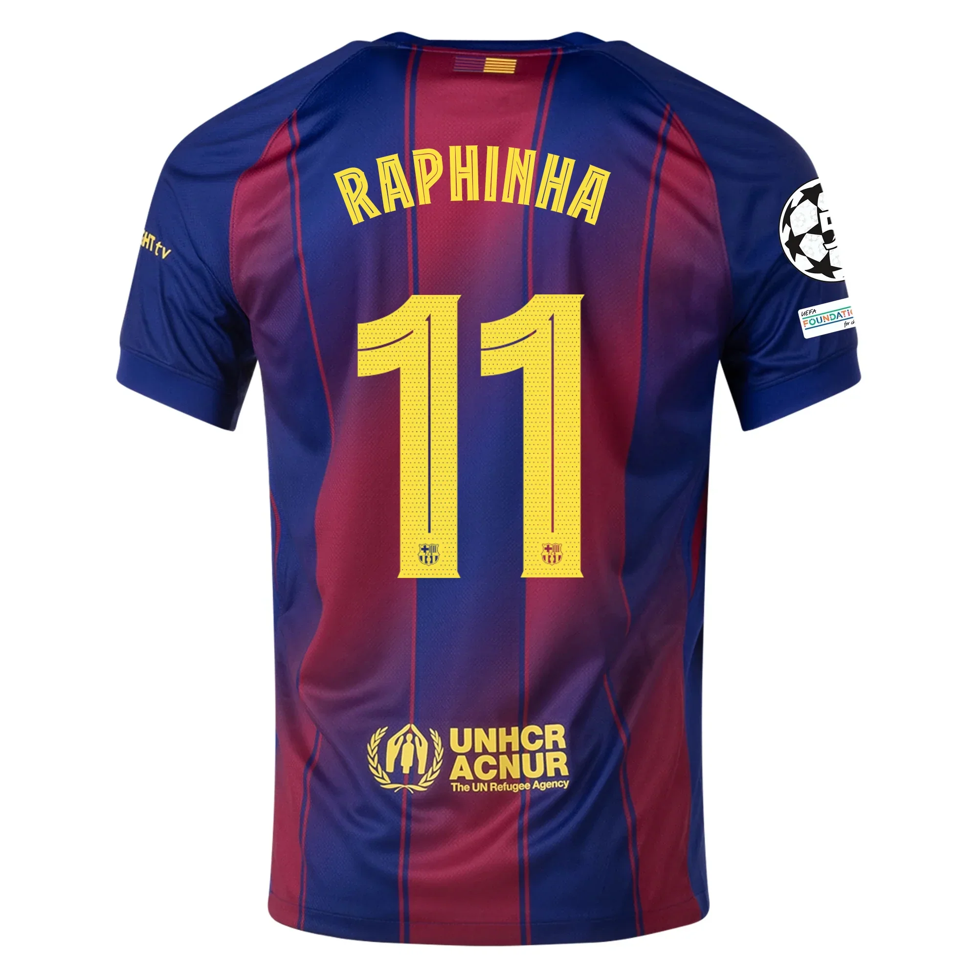 Raphinha FC Barcelona Home Jersey 25/26 w/ Champions League Patches (Deep Royal Blue/Midwest Gold)