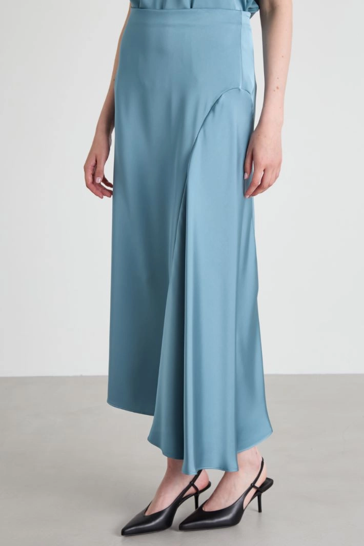 Godet satin skirt - POWDER LIGHT BLUE