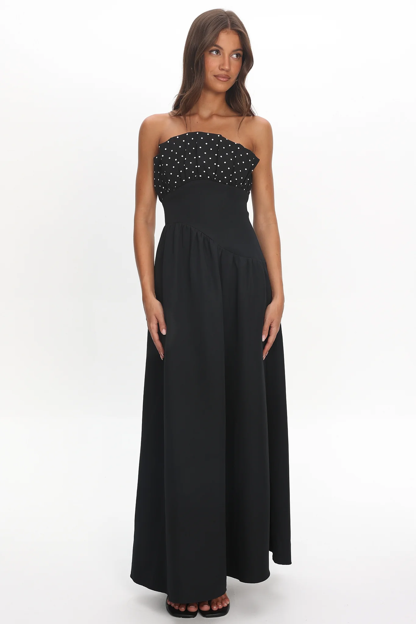Illianah Frill Bust Asymmetric Hem Maxi Dress Black