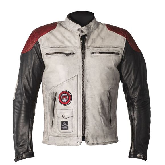 Rag - White / Red Motorcycle Helstons Leather Tracker JacketRef: HS0723