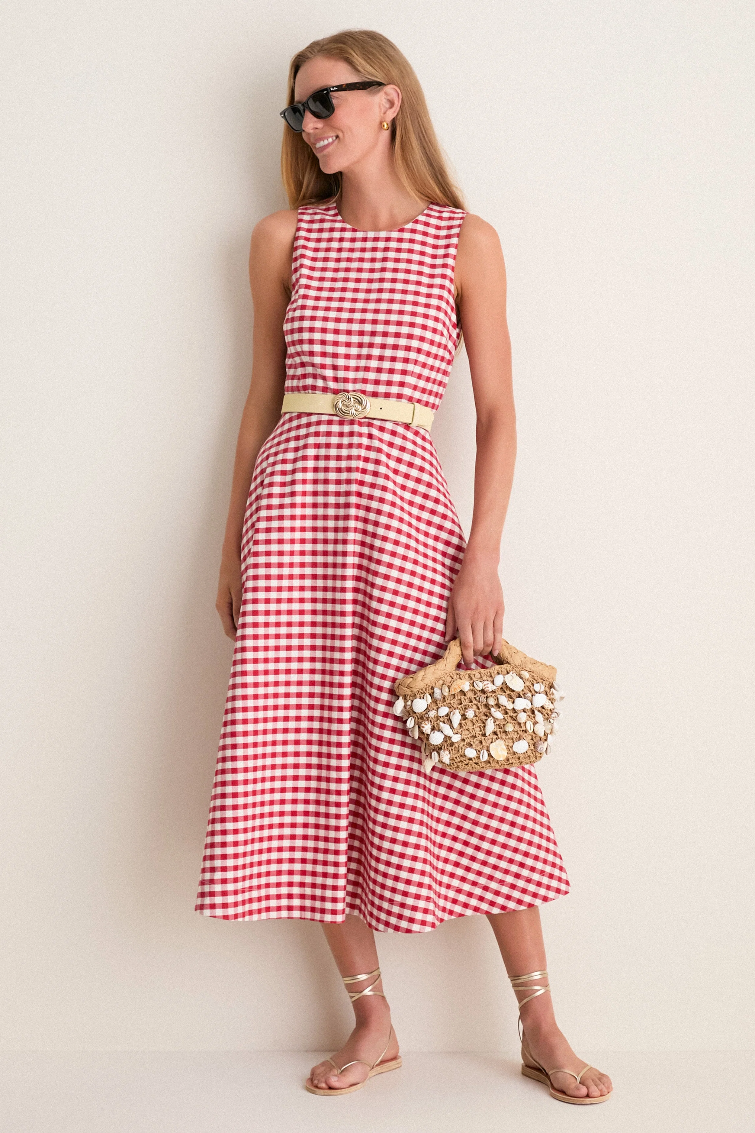 Apple Red Gingham Stella Midi Dress
