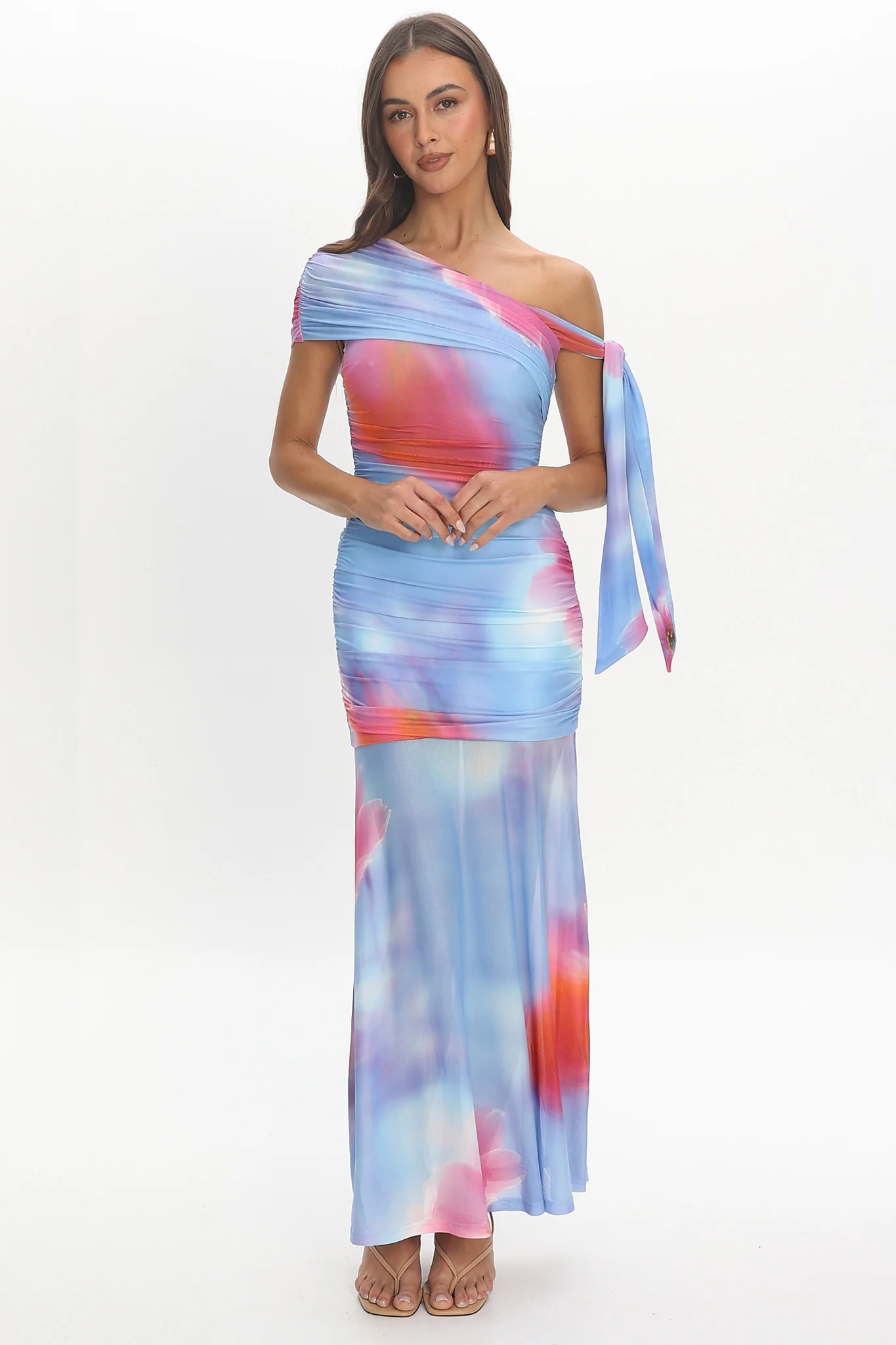 Aurora Sky Off-Shoulder Tie Maxi Dress Blue