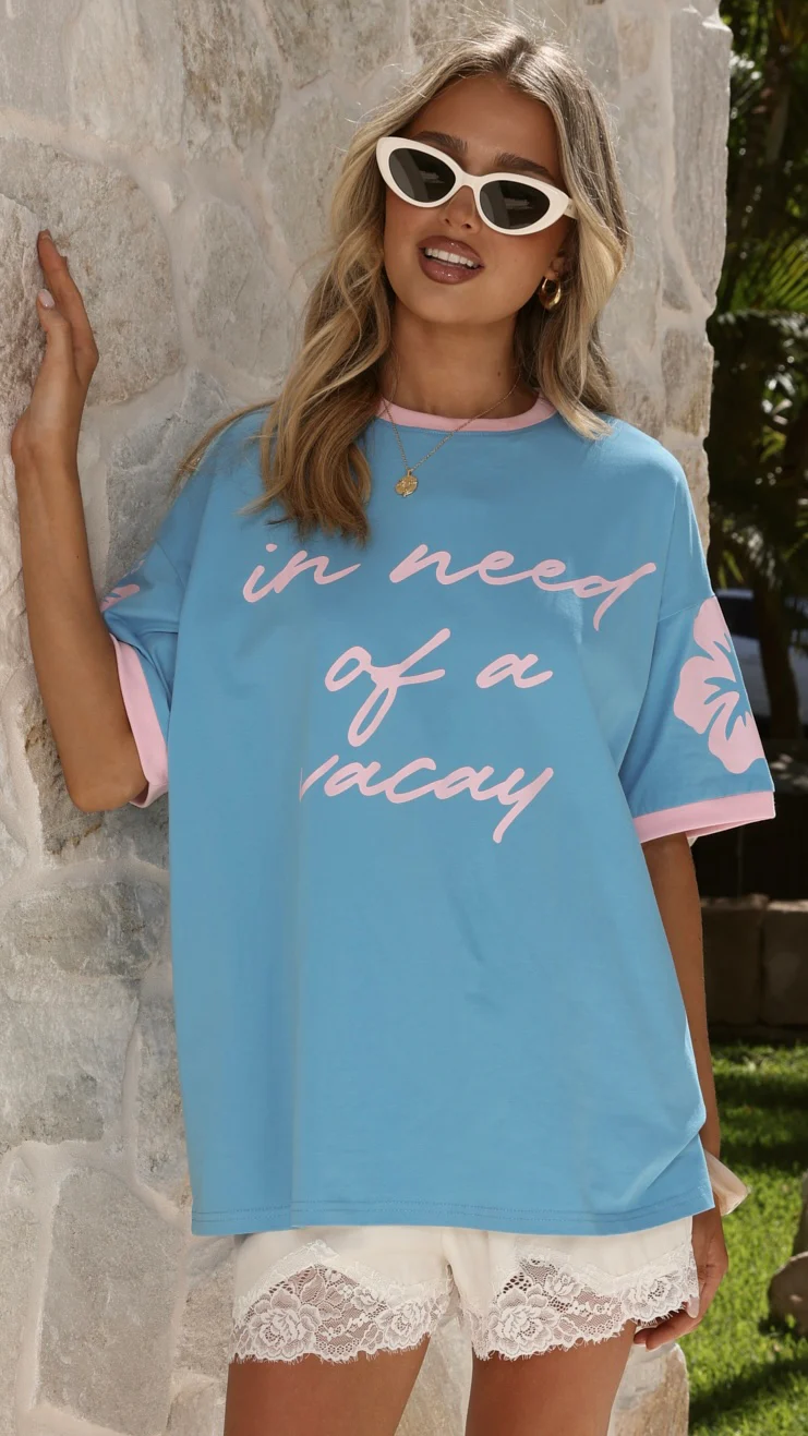 In Need Of A Vaycay T-Shirt - Blue/Pink