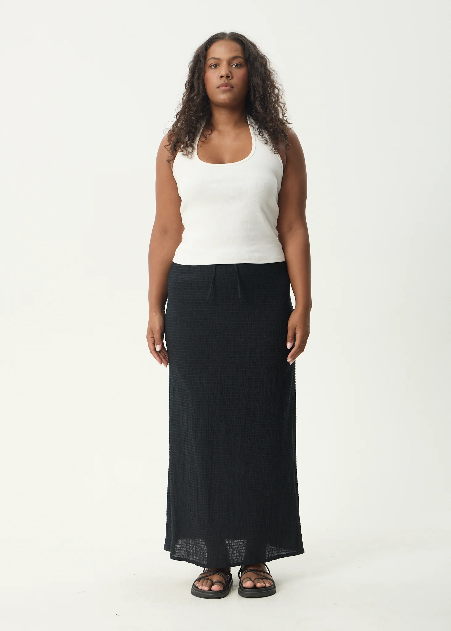 AFENDS Womens Frida - Seersucker Maxi Skirt - Black