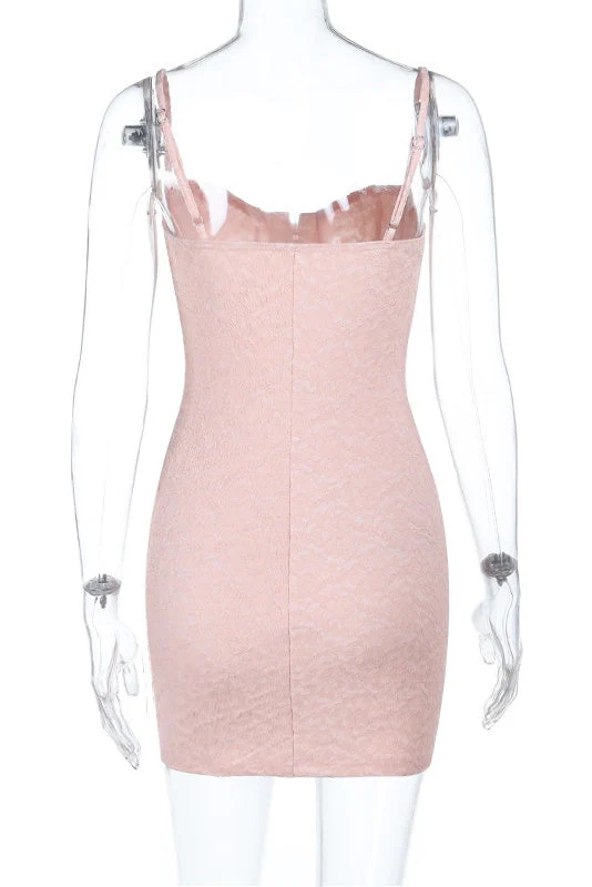 Straps Pink Lace Tight Buckle Short Dress