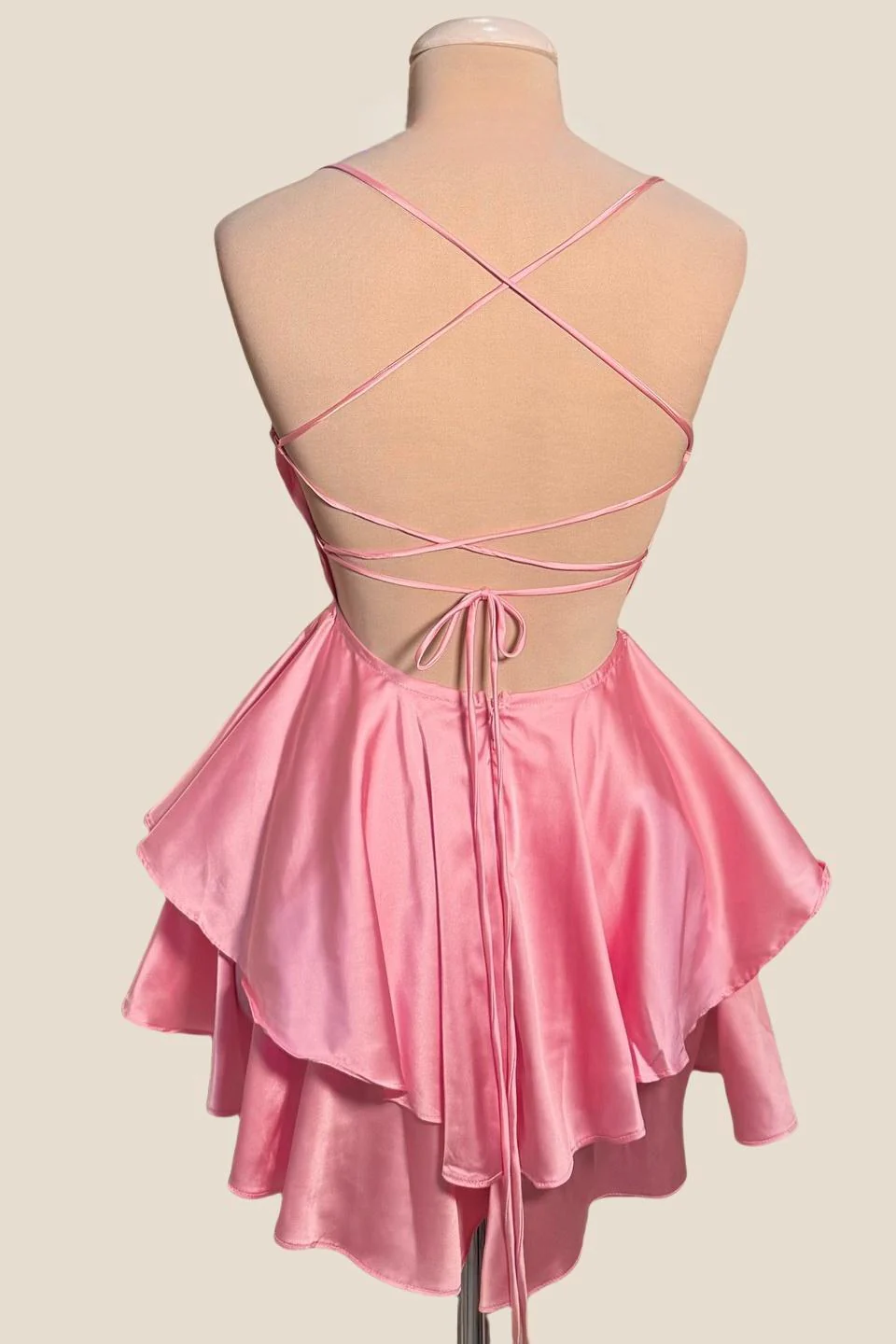 Straps Pink Satin A-line Short Princess Dress