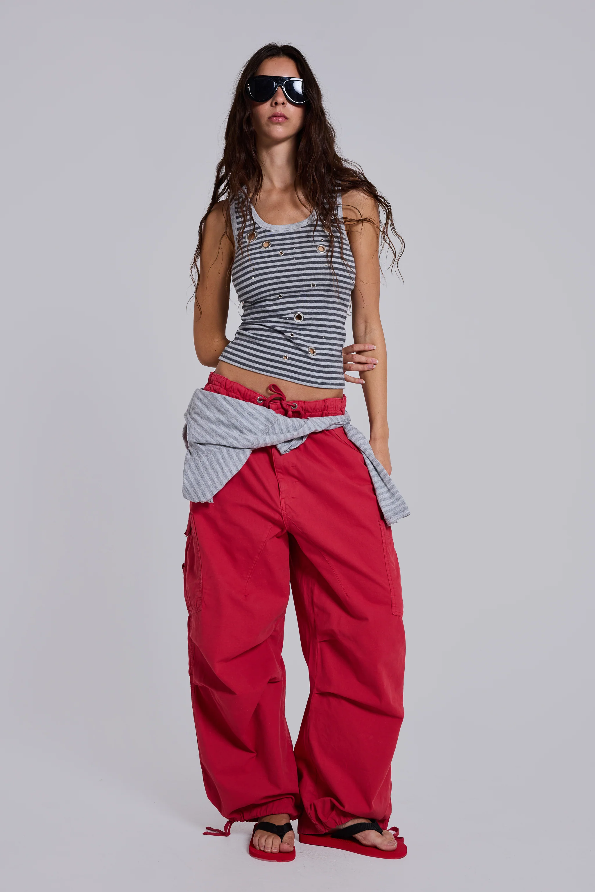 Eye Contact Vest Top With Eyelets in Stripe