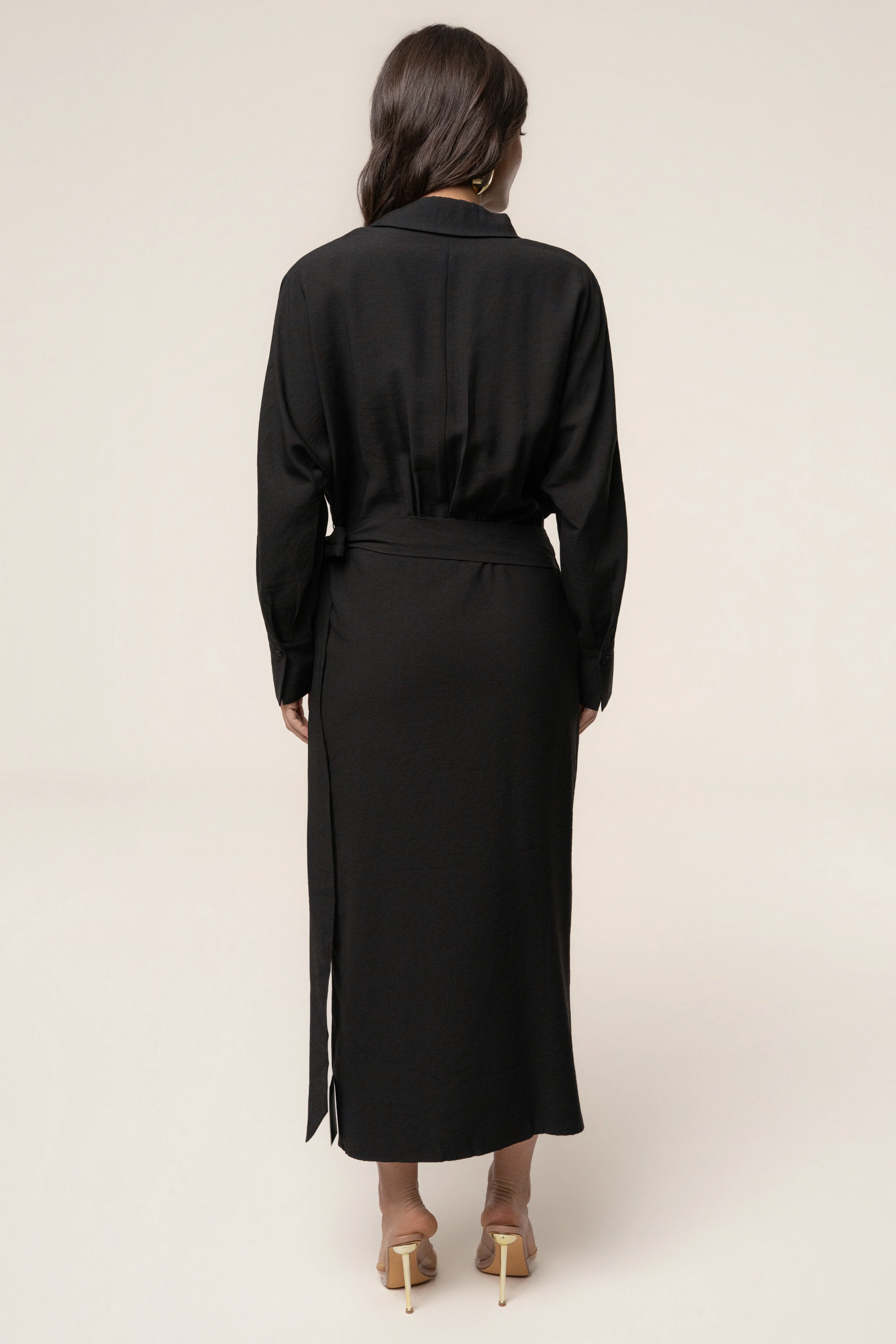 Black Skyline Wrap Midi Dress