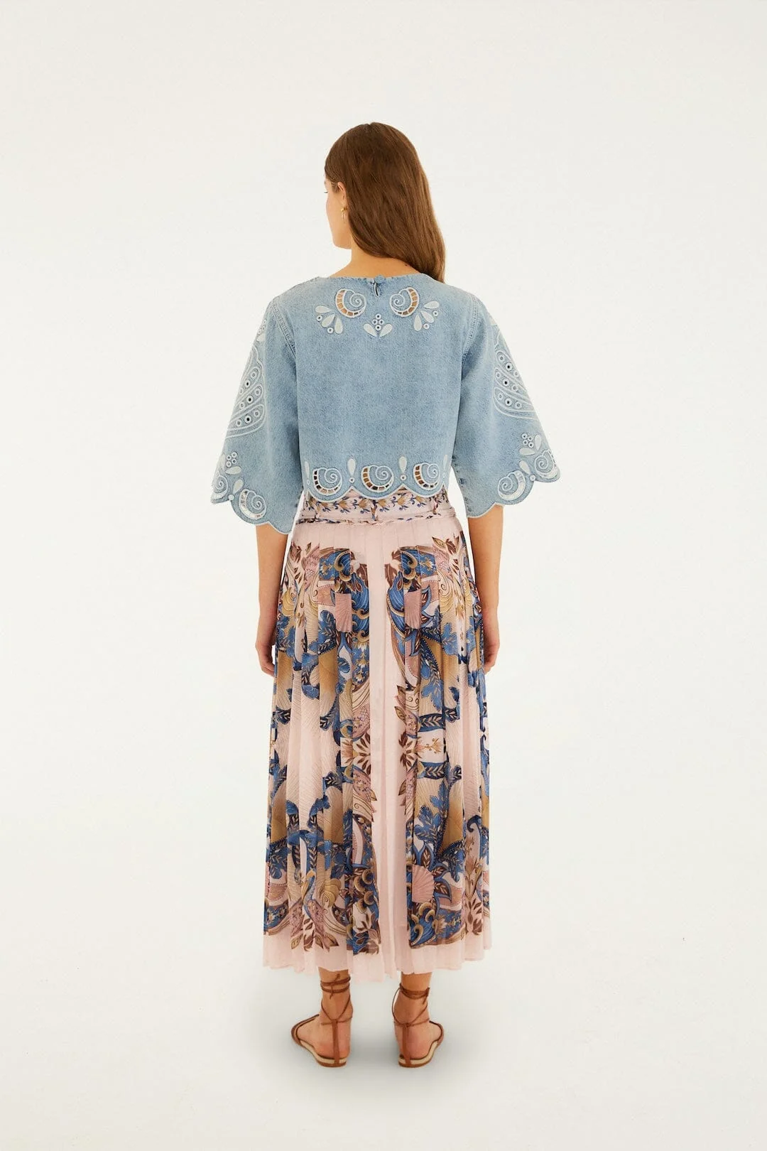 Soft Pink Sea Garden Scarf Pleated Maxi Skirt