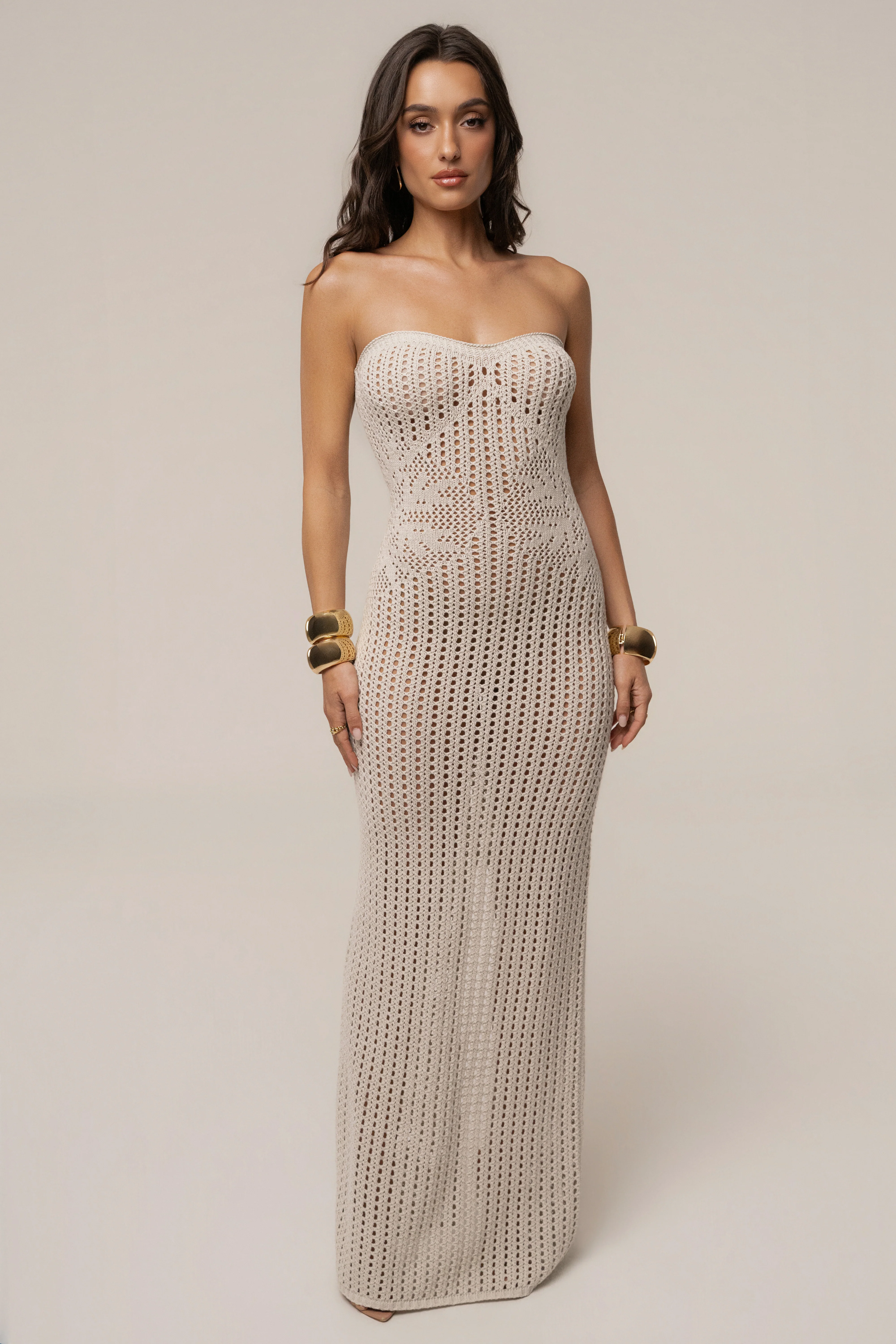 Cream Camila Crochet Maxi Dress