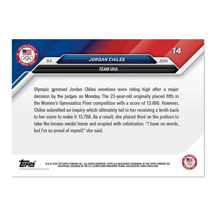 Jordan Chiles - 2024 Olympic Games TOPPS NOW® Card 14