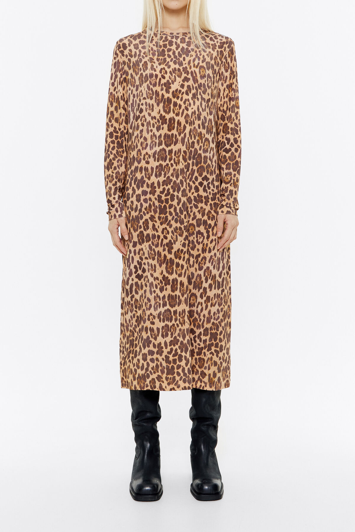 Beige Leopard viscose midi dress