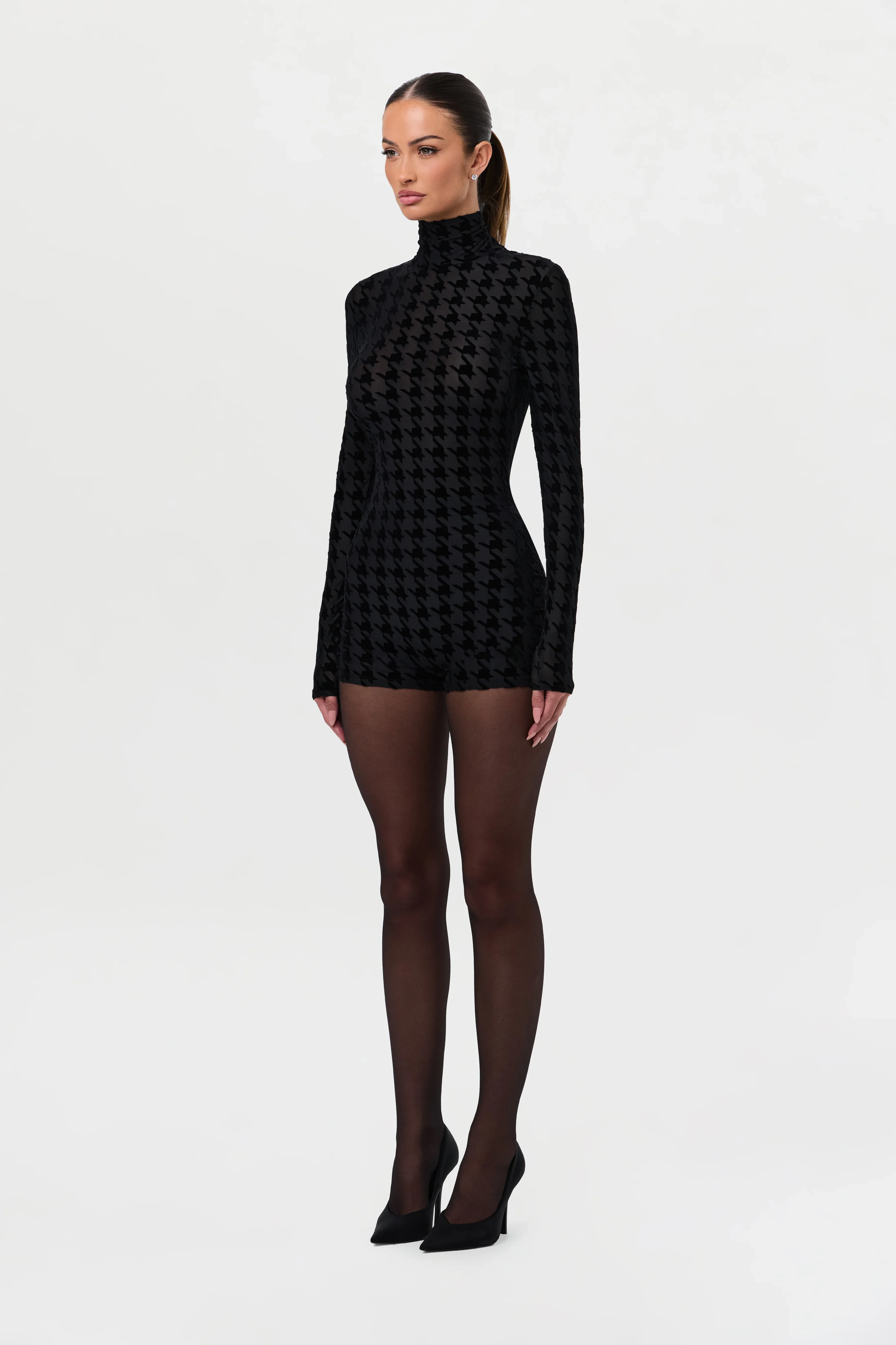 Burnout Print Turtleneck Romper